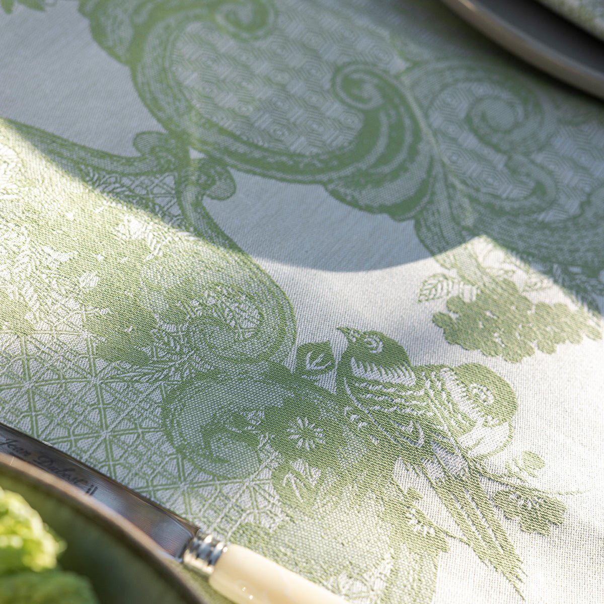 Promenade Impériale Jade Green Tablecloths by Le Jacquard Francais at Fig Linens and Home - View 8