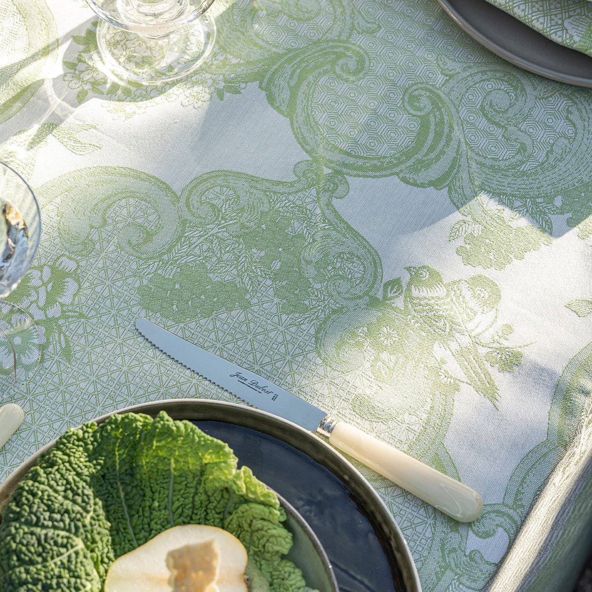 Promenade Impériale Jade Green Tablecloths by Le Jacquard Francais at Fig Linens and Home - View 5