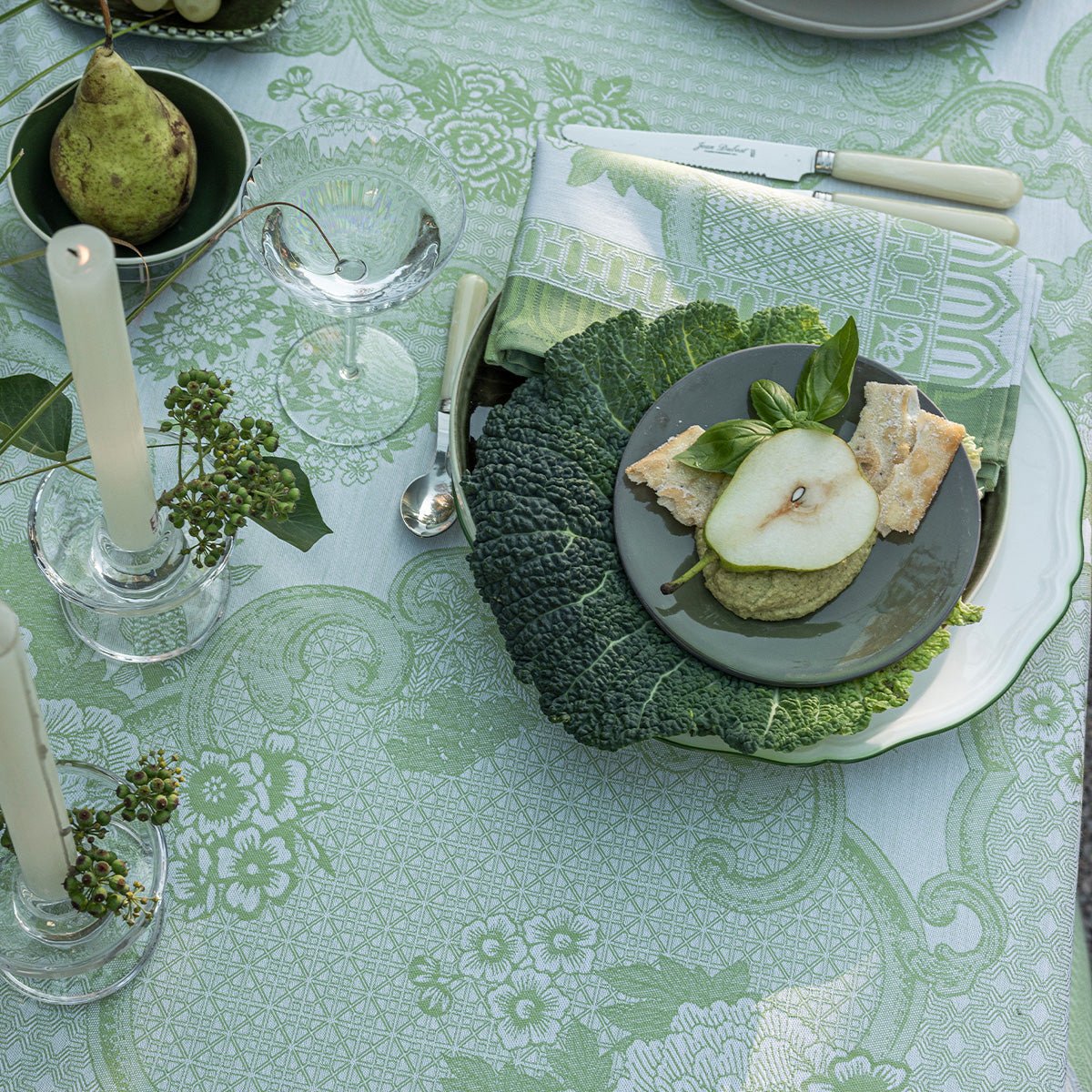 Promenade Impériale Jade Green Tablecloths by Le Jacquard Francais at Fig Linens and Home - View 4