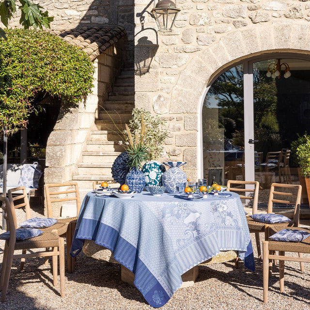 Promenade Impériale Lapis Blue Tablecloths by Le Jacquard Francais at Fig Linens and Home - View 1