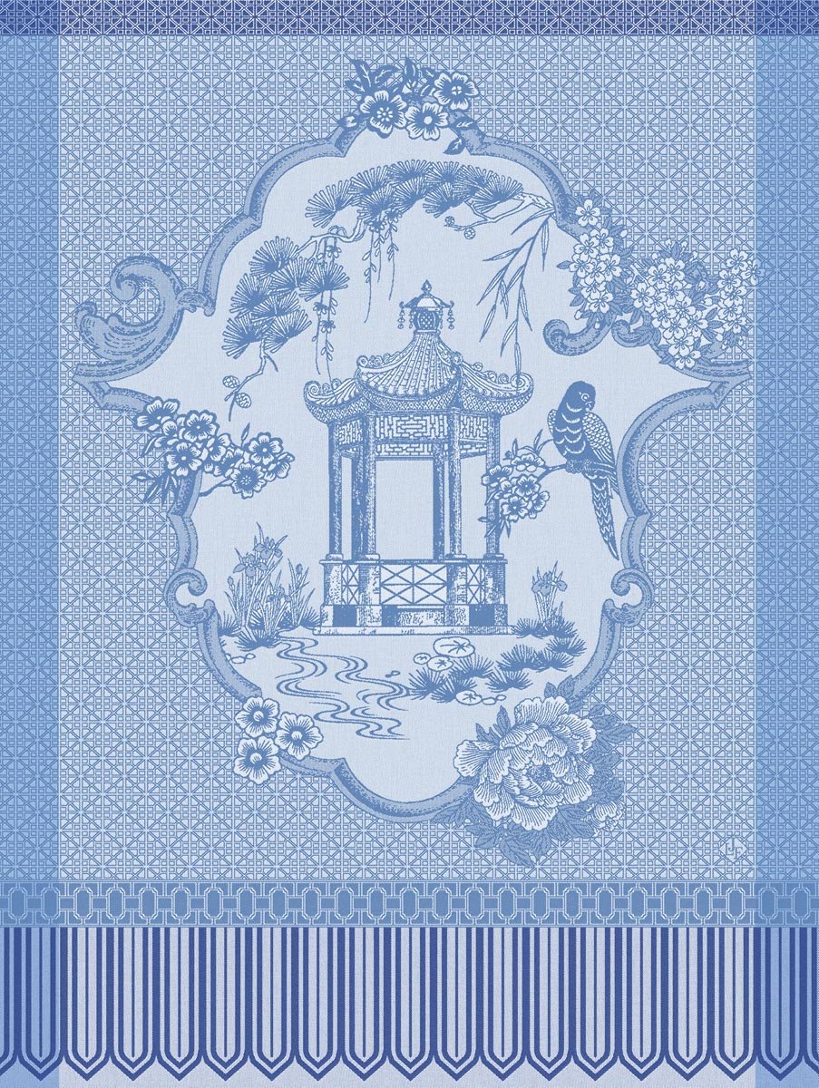 Promenade Impériale Lapis Blue Tea Towels by Le Jacquard Francais at Fig Linens and Home 1