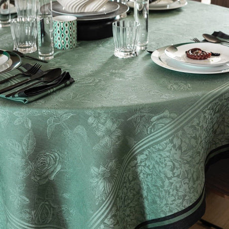 Romance Green Tablecloth By Le Jacquard Francais at Fig Linens and Home | Green Table Linens 3