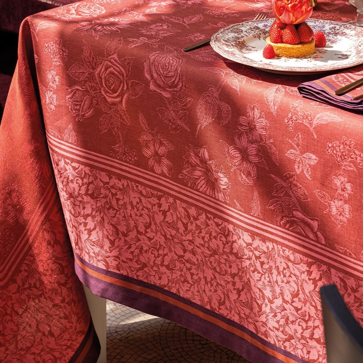 Romance Red Tablecloths By Le Jacquard Francais | Red Table Linens at Fig Linens and Home 3