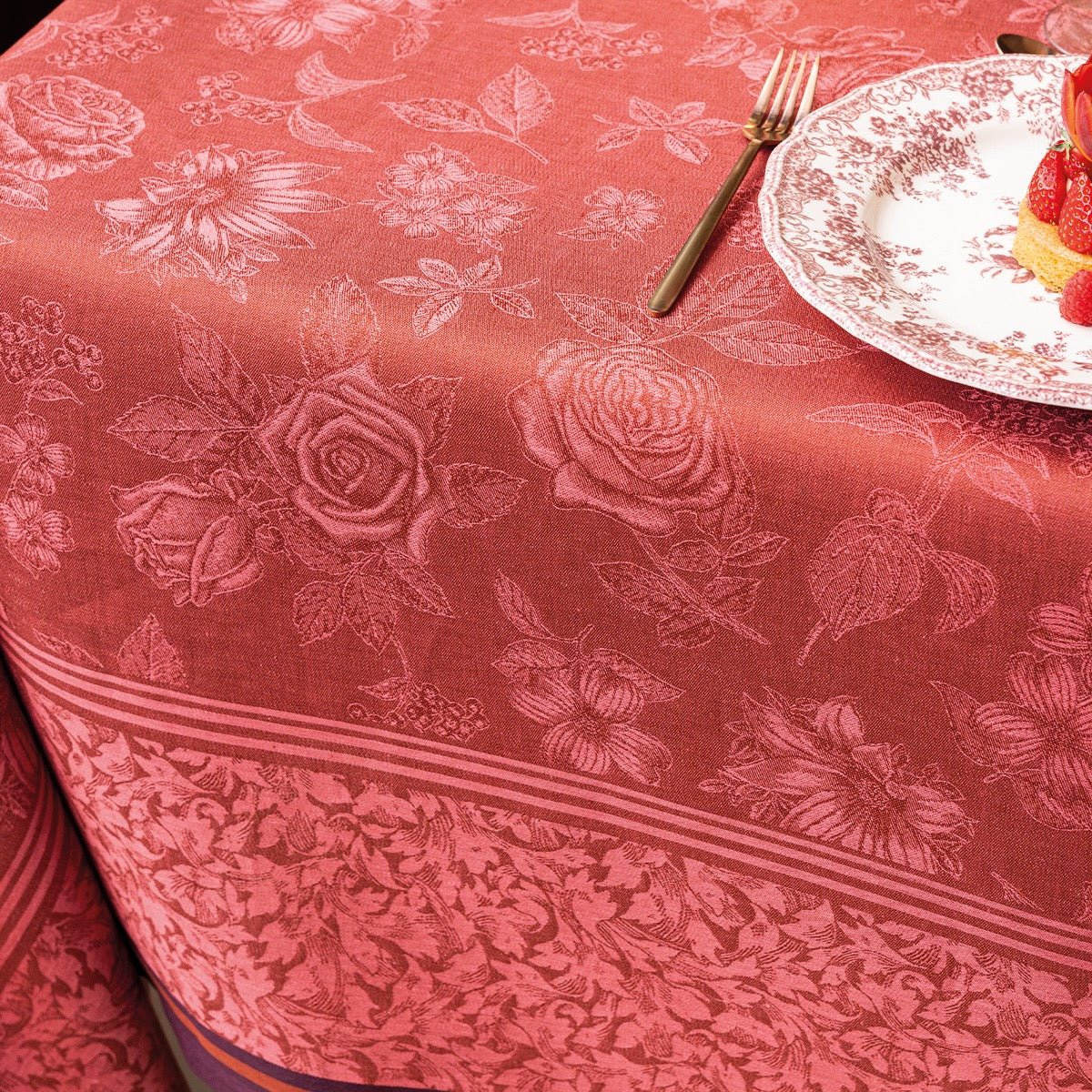 Romance Red Tablecloths By Le Jacquard Francais | Red Table Linens at Fig Linens and Home 4