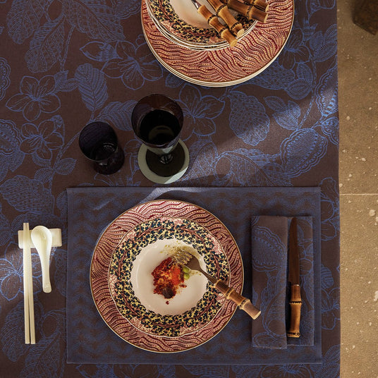 Sulawesi Blue Table Runner by Le Jacquard Français at Fig Linens and Home - Lifestyle View