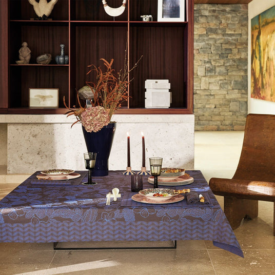 Sulawesi Blue Tablecloth by Le Jacquard Français at Fig Linens and Home - Lifestyle View 4
