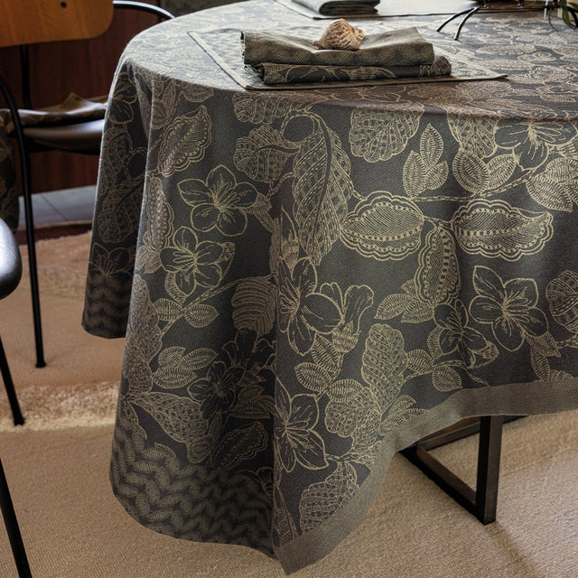 Le Jacquard Français Sulawesi Green Tablecloth at Fig Linens and Home - Lifestyle View 1