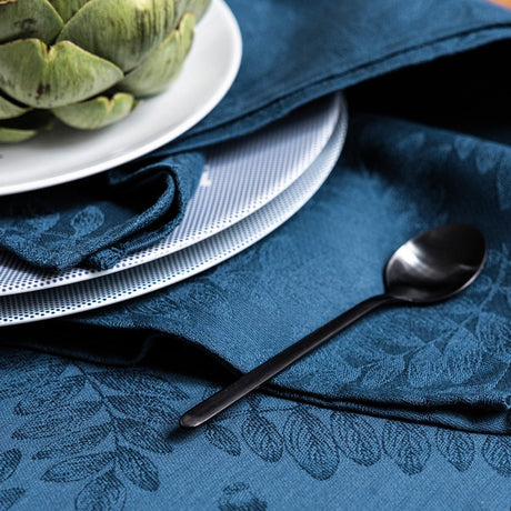 Vegetal Mood Myrtille Blue Tablecloth By Le Jacquard Francais at Fig Linens and Home 1
