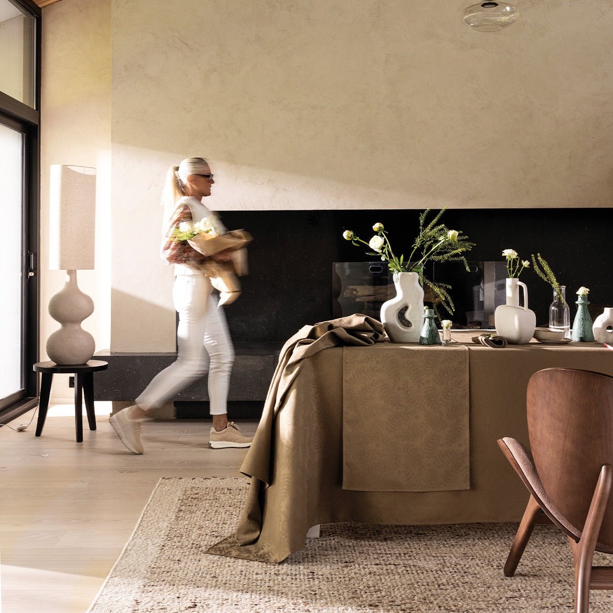 Vegetal Mood Green Tablecloth By Le Jacquard Francais at Fig Linens and Home 3