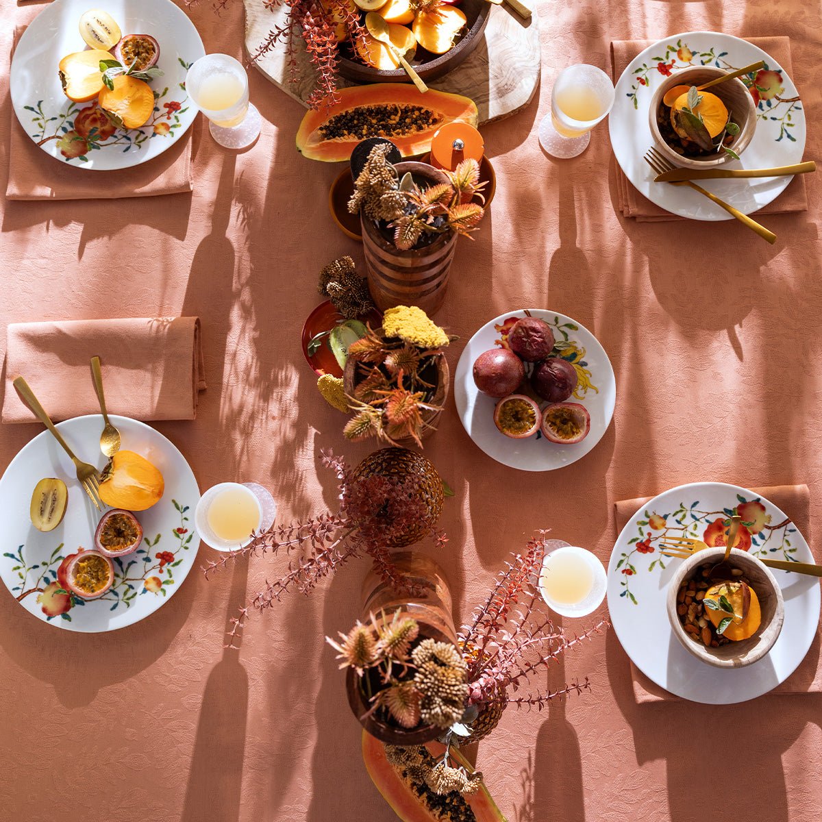 Vegetal Mood Orange Tablecloth by Le Jacquard Francais at Fig Linens and Home - View 1