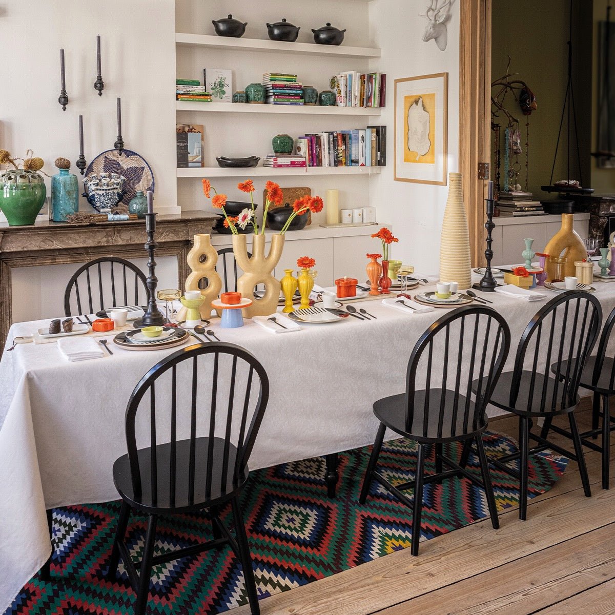 Vegetal Mood White Tablecloth By Le Jacquard Francais at Fig Linens and Home 1