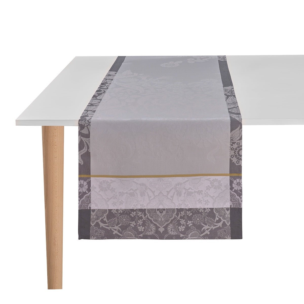 Voyage Iconique Grey Table Runner by Le Jacquard Francais at Fig Linens and Home