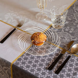 Voyage Iconique Grey Tablecloth By Le Jacquard Francais at Fig Linens and Home - Lifestyle 2