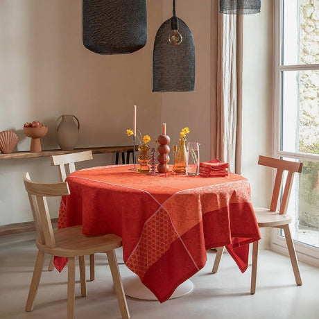 Voyage Iconique Red Tablecloth By Le Jacquard Francais at Fig Linens and Home - Lifestyle 1