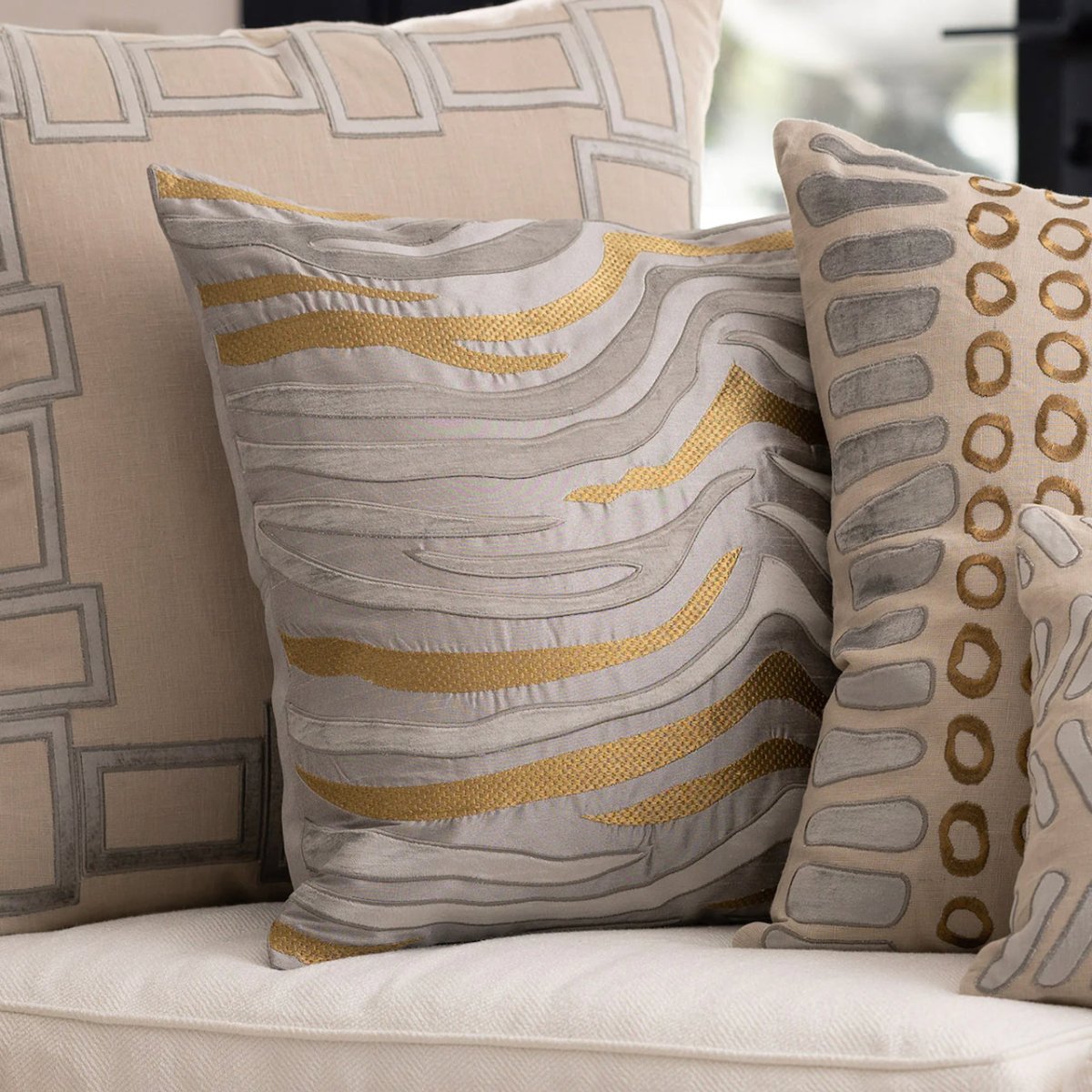 Lili Alessandra Tiger Square Pillow Pewter / Platinum / Gold 22x22 at Fig Linens and Home - View 3