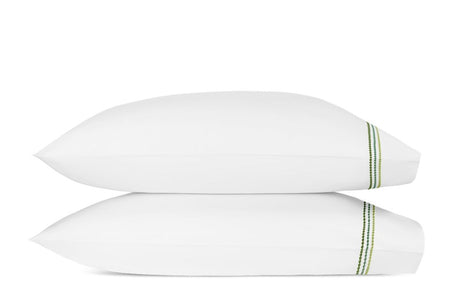 Pillowcases - Matouk Amara Triple Pearl Bedding at Fig Linens and Home shown in Palm Green on White