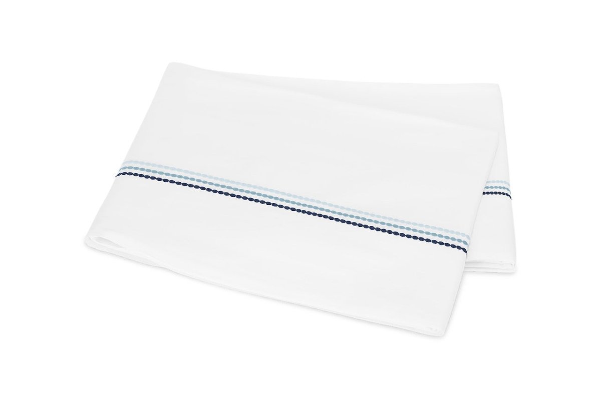 Flat Sheet - Matouk Amara Triple Pearl Bedding at Fig Linens and Home shown in Sailor Blue on White