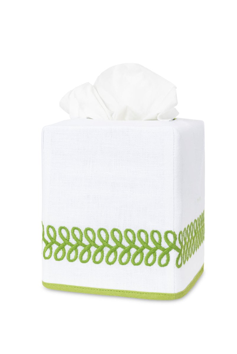 Astor Braid Grass Green Tissue Box Cover | Matouk Schumacher at Fig Linens and Home