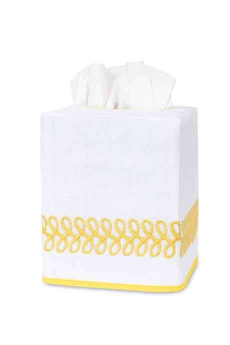 Astor Braid Lemon Yellow Tissue Box Cover | Matouk Schumacher at Fig Linens and Home