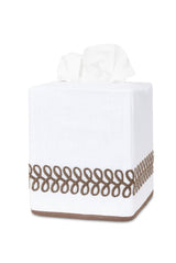 Astor Braid Mocha Brown Tissue Box Cover | Matouk Schumacher at Fig Linens and Home