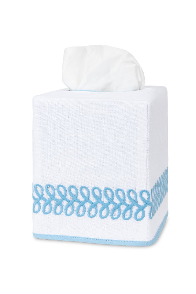 Astor Braid Sky Blue Tissue Box Cover | Matouk Schumacher at Fig Linens and Home