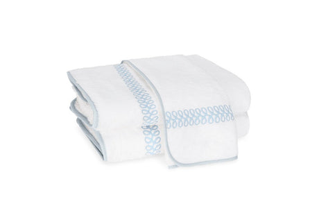 Matouk Towels - Astor Braid Light Blue Embroidery on White Cotton Terrycloth Bath Collection