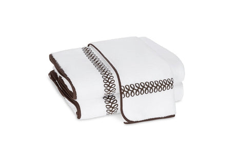 Matouk Towels - Astor Braid Brown Embroidery on White Cotton Terrycloth Bath Collection
