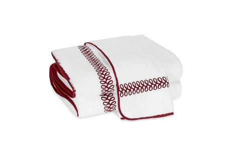 Matouk Towels - Astor Braid Red Embroidery on White Cotton Terrycloth Bath Collection