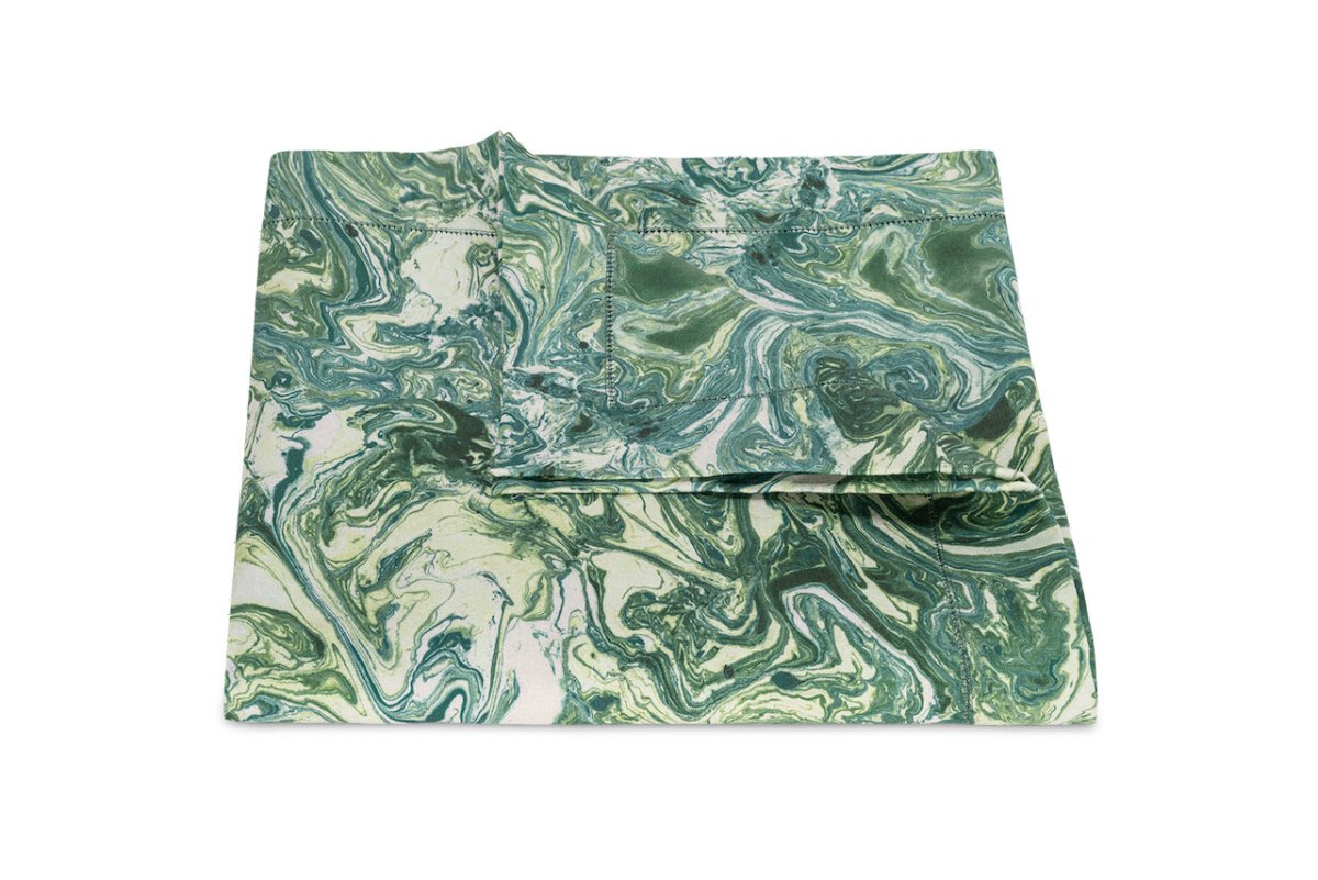 Matouk Schumacher Balthazar Emerald Green Tablecloths at Fig Linens and Home