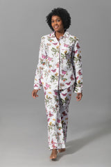 Pajamas - Matouk Baudin Butterfly Pink Pj's on Model - Front 2 at Fig Linens and Home