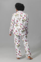Pajamas - Matouk Baudin Butterfly Pink Pj's on Model - Back 2 at Fig Linens and Home