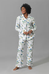 Pajamas - Matouk Baudin Butterfly Sea Blue Pj's on Model - Front 1 at Fig Linens and Home