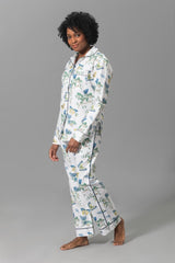 Pajamas - Matouk Baudin Butterfly Sea Blue Pj's on Model - Front 2 at Fig Linens and Home