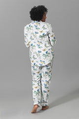 Pajamas - Matouk Baudin Butterfly Sea Blue Pj's on Model - Back 2 at Fig Linens and Home