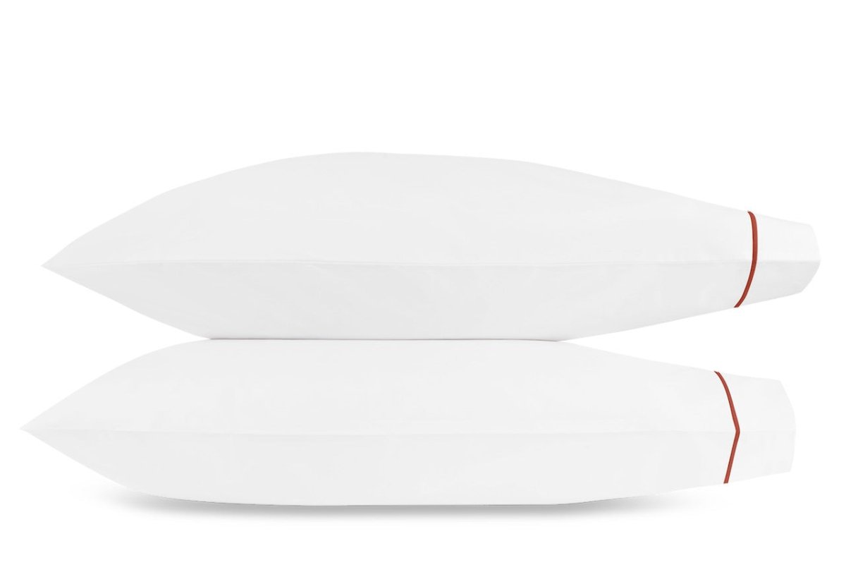 Standard Pillowcases - Matouk Bergamo Deep Coral Giza Percale Bedding