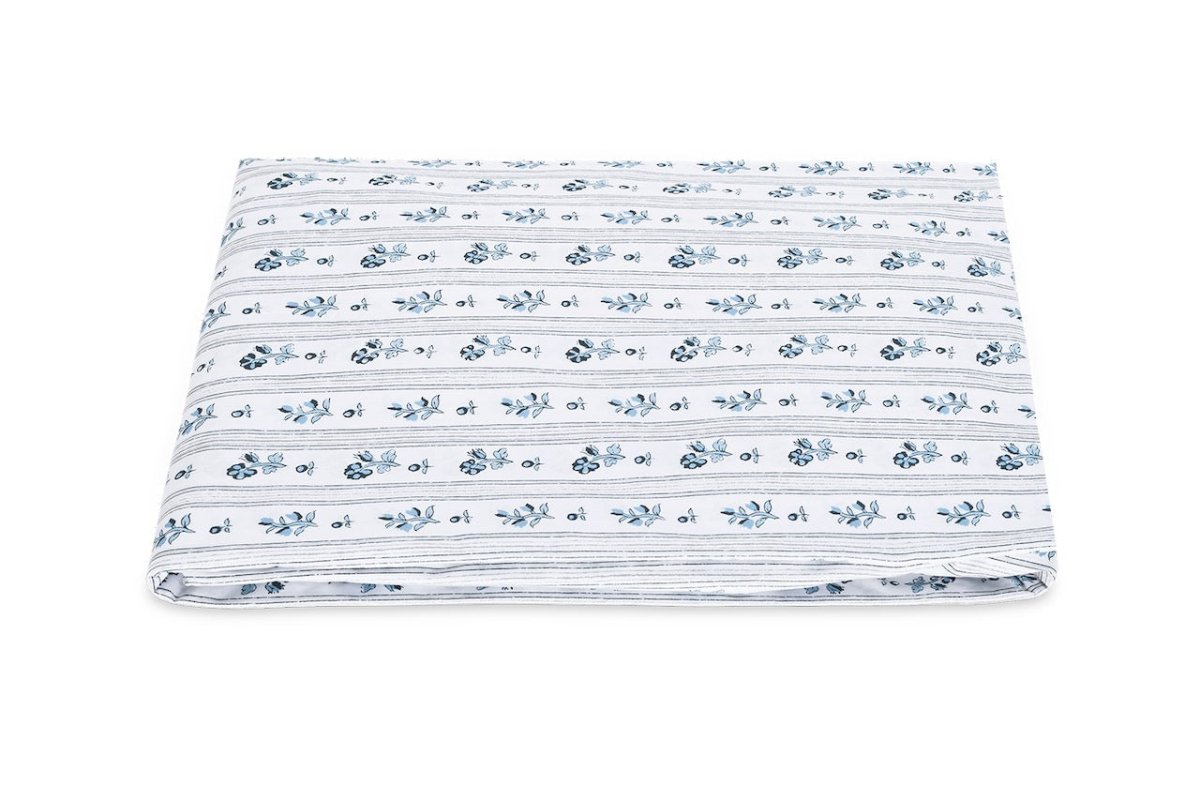 Queen Fitted Sheet - Matouk Cabanon Stripe Blue Bedding at Fig Linens and Home
