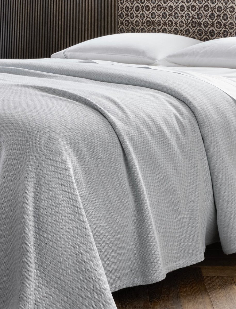 Costa Mesa Cotton Blanket by Matouk - Lifestyle 4 - Heavy Knitted Bed Blanket at Fig Linens and Home