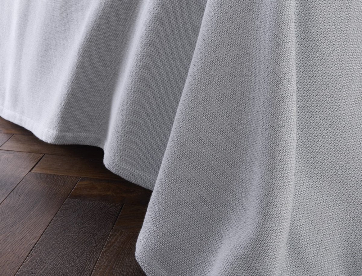 Costa Mesa Cotton Blanket by Matouk - detail of drape 1 - Heavy Knitted Bed Blanket
