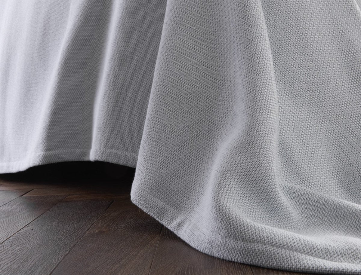 Costa Mesa Cotton Blanket by Matouk - detail of drape 2 - Heavy Knitted Bed Blanket