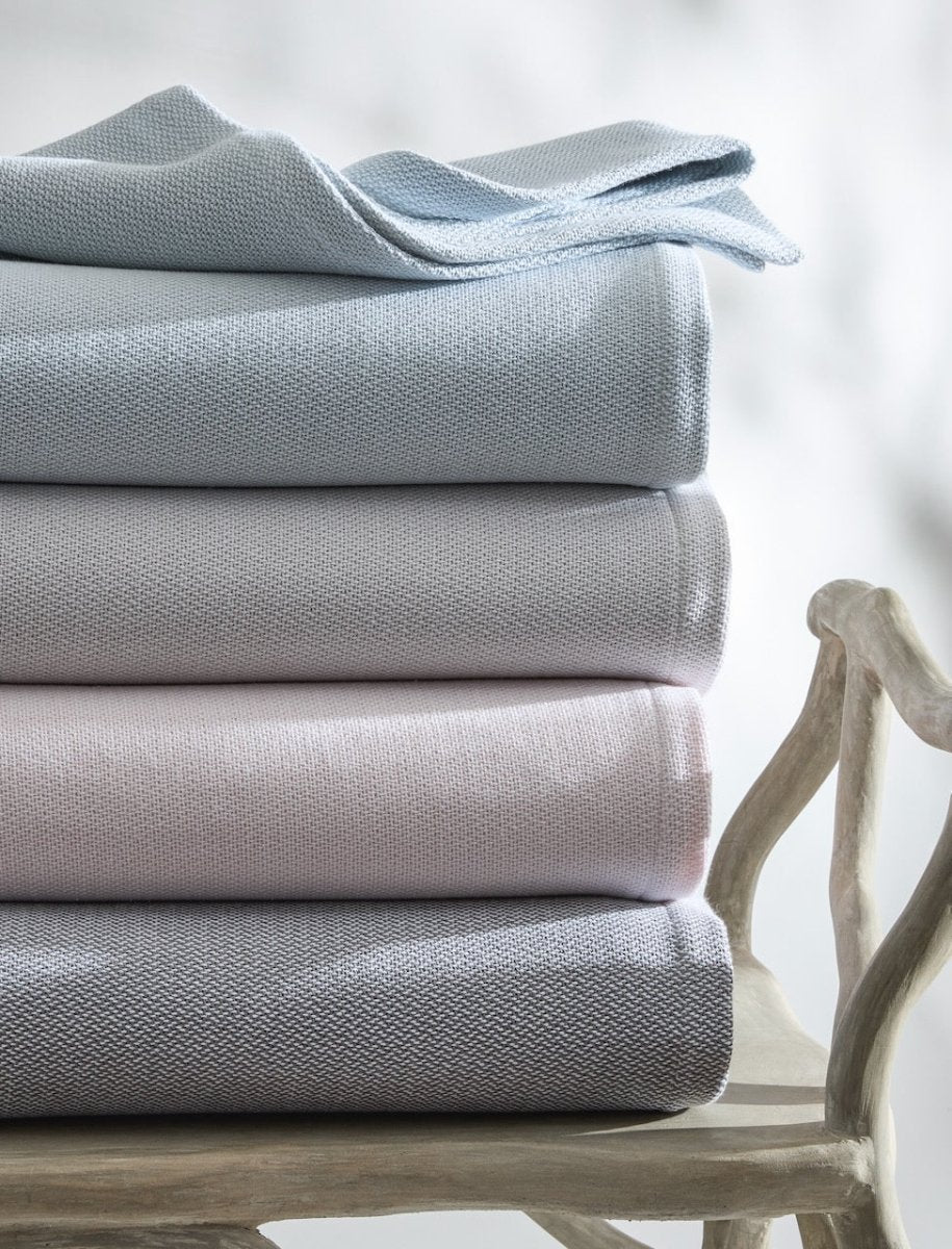 Costa Mesa Cotton Blanket by Matouk - Stack of Colors - Heavy Knitted Bed Blankets