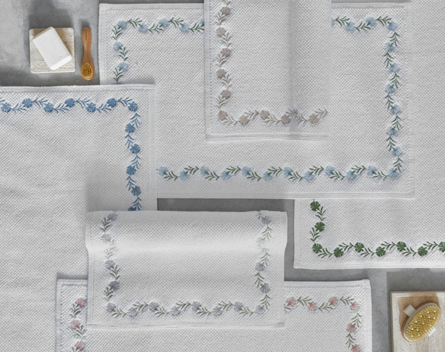 Matouk Bath Rugs - Daphne Embroidered Rug at Fig Linens and Home