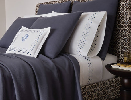 Matouk Dream Modal Blankets - Lifestyle Photo in Ink Navy Blue at Fig Linens and Home