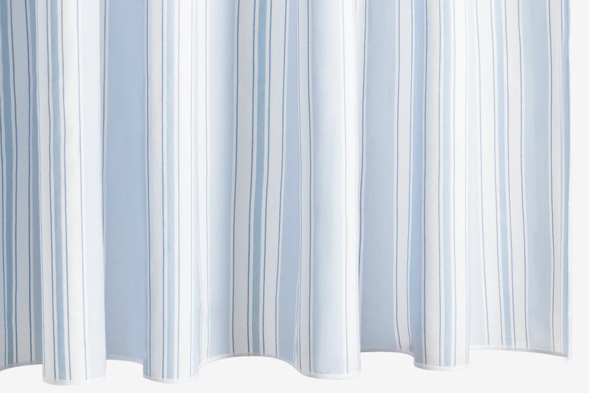 Elio Stripe Blue Shower Curtains by Matouk Schumacher at Fig Linens and Home