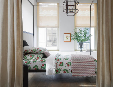 Georgia Ruffled Bedding by Matouk at Fig Linens and Home - Lifestyle view 8 shown with Geranium