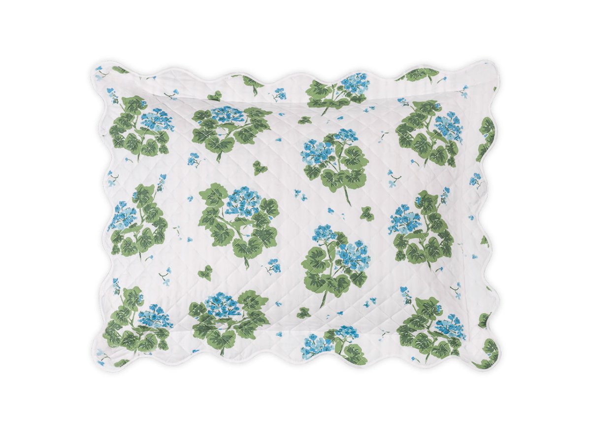 Matouk Tillet Geranium Quilted Sham Blue at Fig Linens and Home