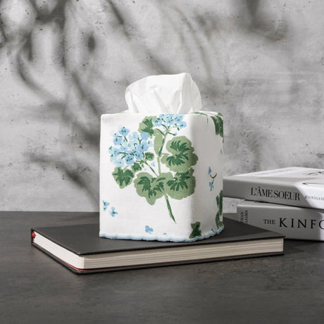Geranium Tissue Box Cover Blue by Matouk x Tillett at Fig Linens and Home - View 2