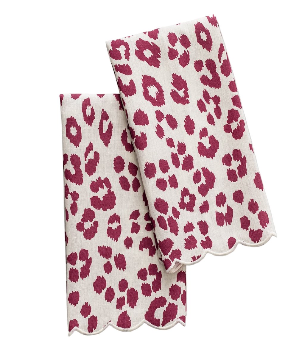 Iconic Leopard Crimson Guest Towels by Matouk Schumacher at Fig Linens and Home 1