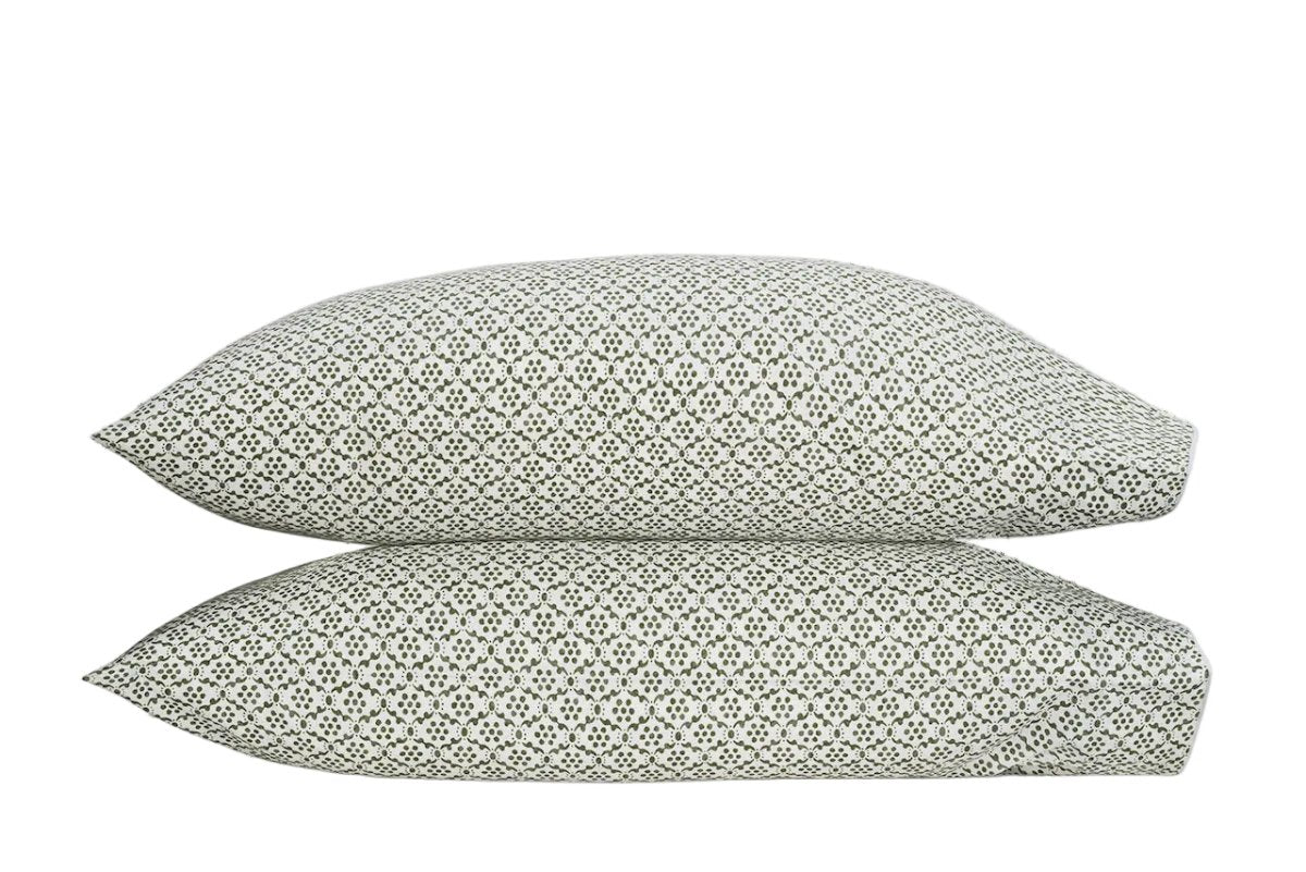 Pillowcases - Matouk Schumacher Laksha Moss Green Cases Pair at Fig Linens and Home