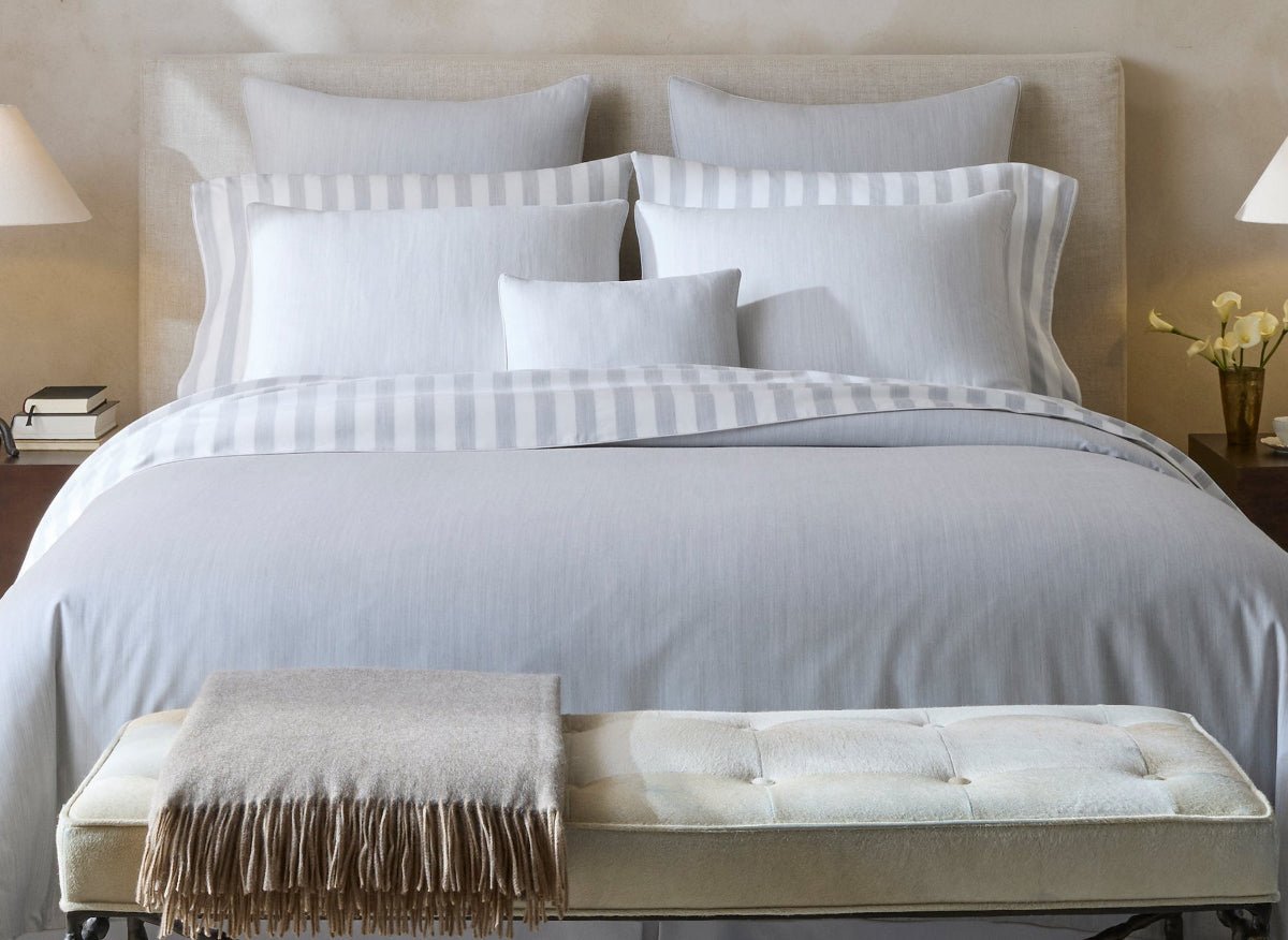 Lana Melange Silver Duvet Cover by Matouk King Duvet Cover Silver at FIG LINENS AND HOME 1