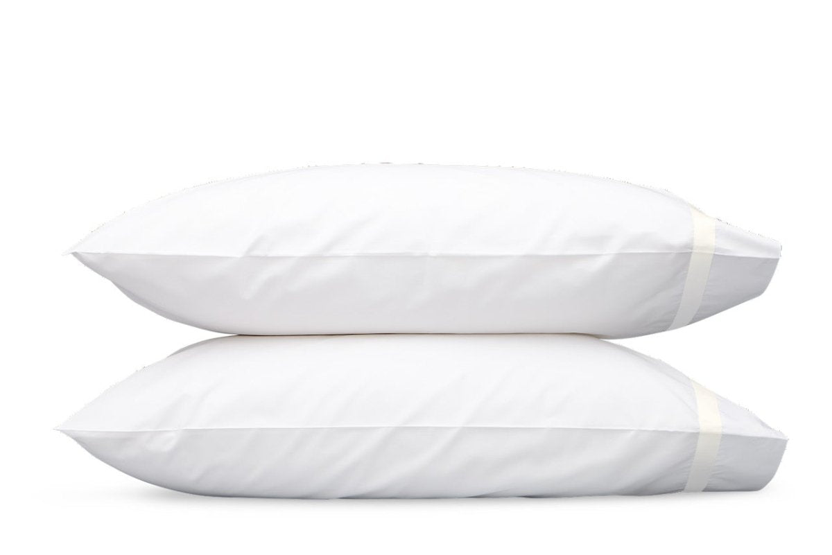 Pillowcases Standard or King - Lowell Ivory on White Bedding by Matouk at Fig Linens and Home
